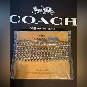 NWT COACH Metallic Silver Chain Strap 46”